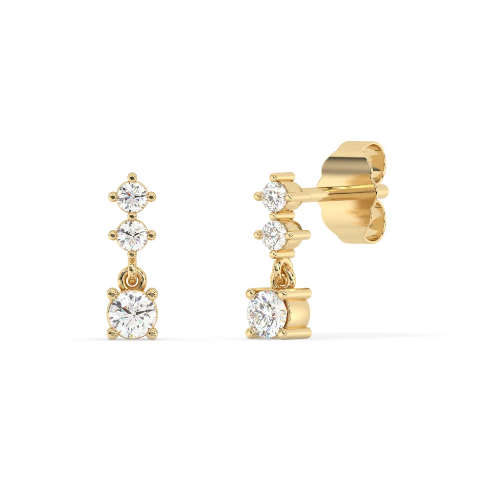 <span style="color:purple">SPECIAL!</span> .33ct G SI 14K Yellow Gold Three Stone Diamond Petite Dangle Earrings