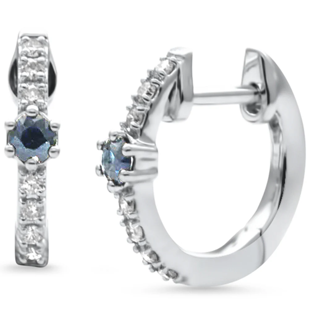 <span style="color:purple">SPECIAL!</span> .27ct G SI 14K White Gold Diamond & Blue Sapphire Petite Hoop Earrings
