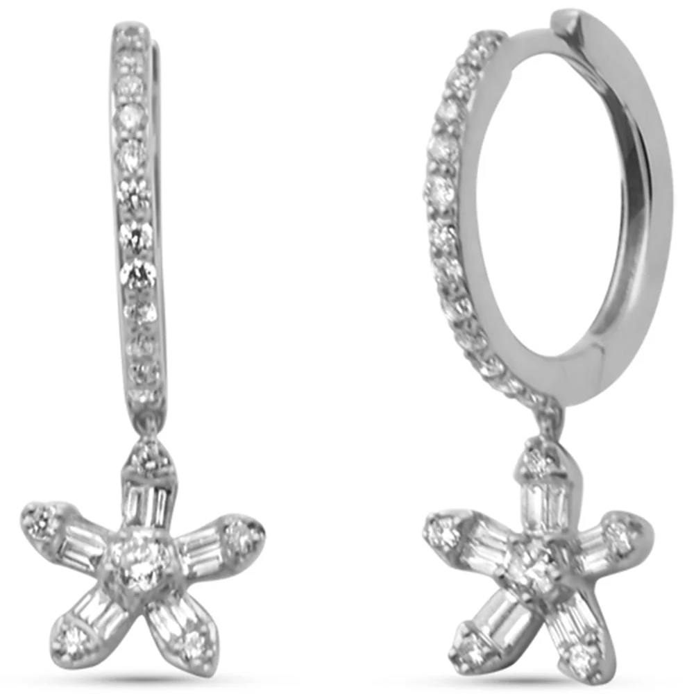 <span style="color:purple">SPECIAL!</span>.46ct G SI 14K White Gold Round & Baguette Diamond Dangling Hoop Earrings