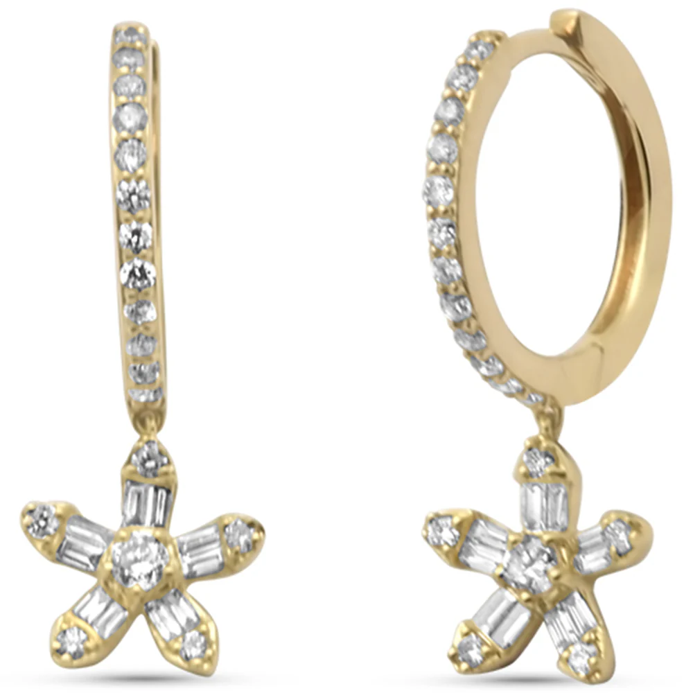 <span style="color:purple">SPECIAL!</span>.52ct G SI 14K Yellow Gold Round & Baguette Diamond Dangling Hoop Earrings