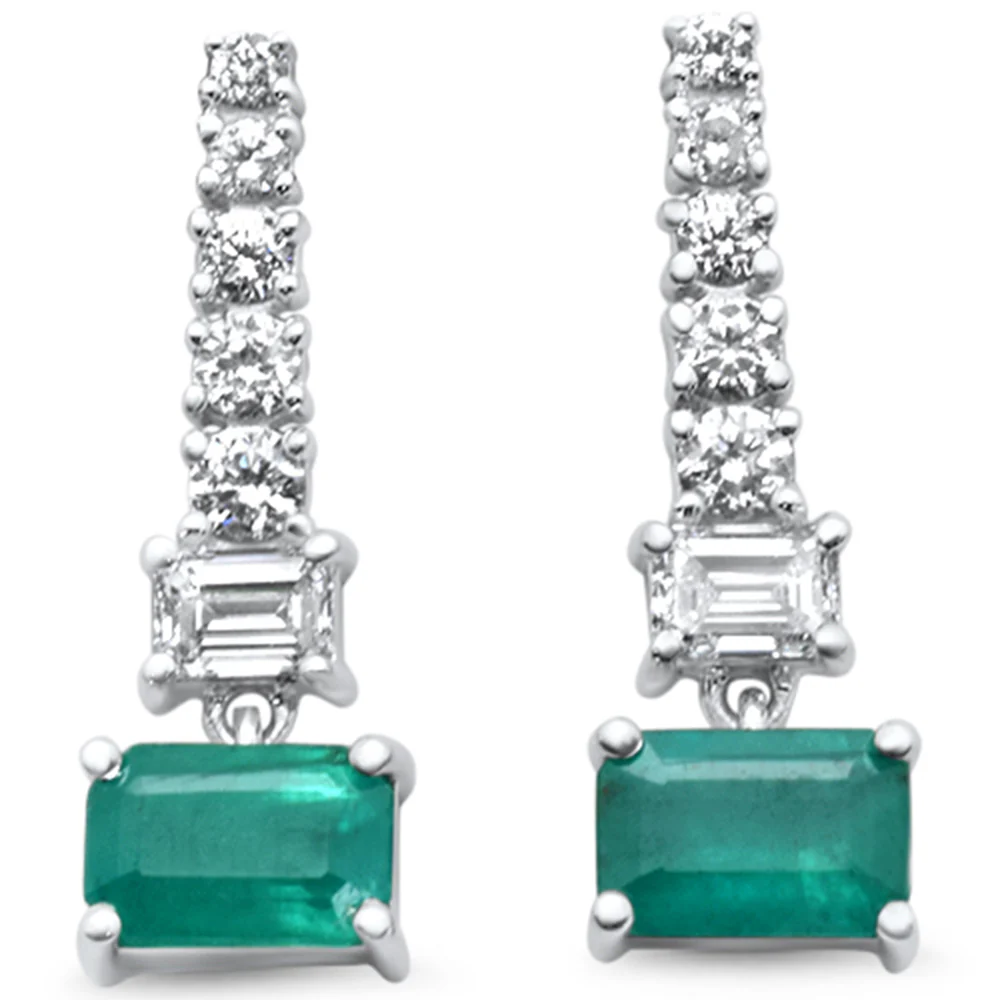 <span style="color:purple">SPECIAL!</span> 1.66ct G SI 14K White Gold Diamond & Emerald Gemstones Dangling Earrings