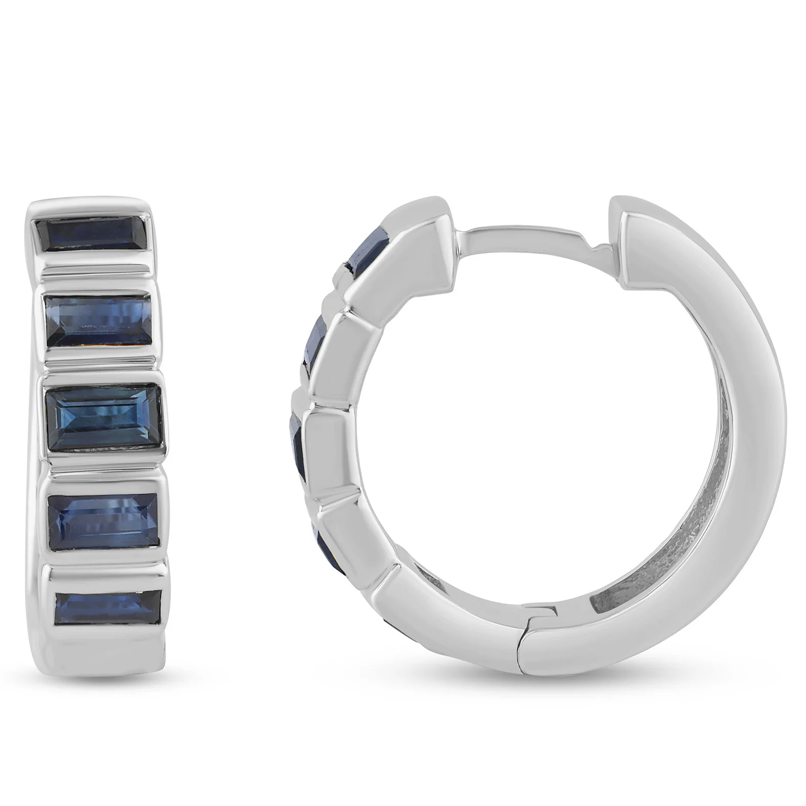 <span style="color:purple">SPECIAL!</span> 1.47ct G SI 14K White Gold Diamond & Blue Sapphire Gemstones Hoop Earrings Post & Click