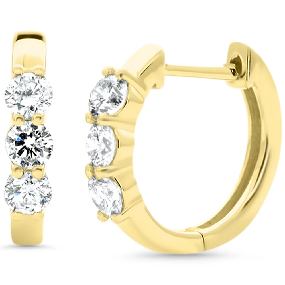 <span style="color:purple">SPECIAL!</span> .55ct G SI 14K Yellow Gold Round Diamond 3-Stone Petite Hoop Earrings