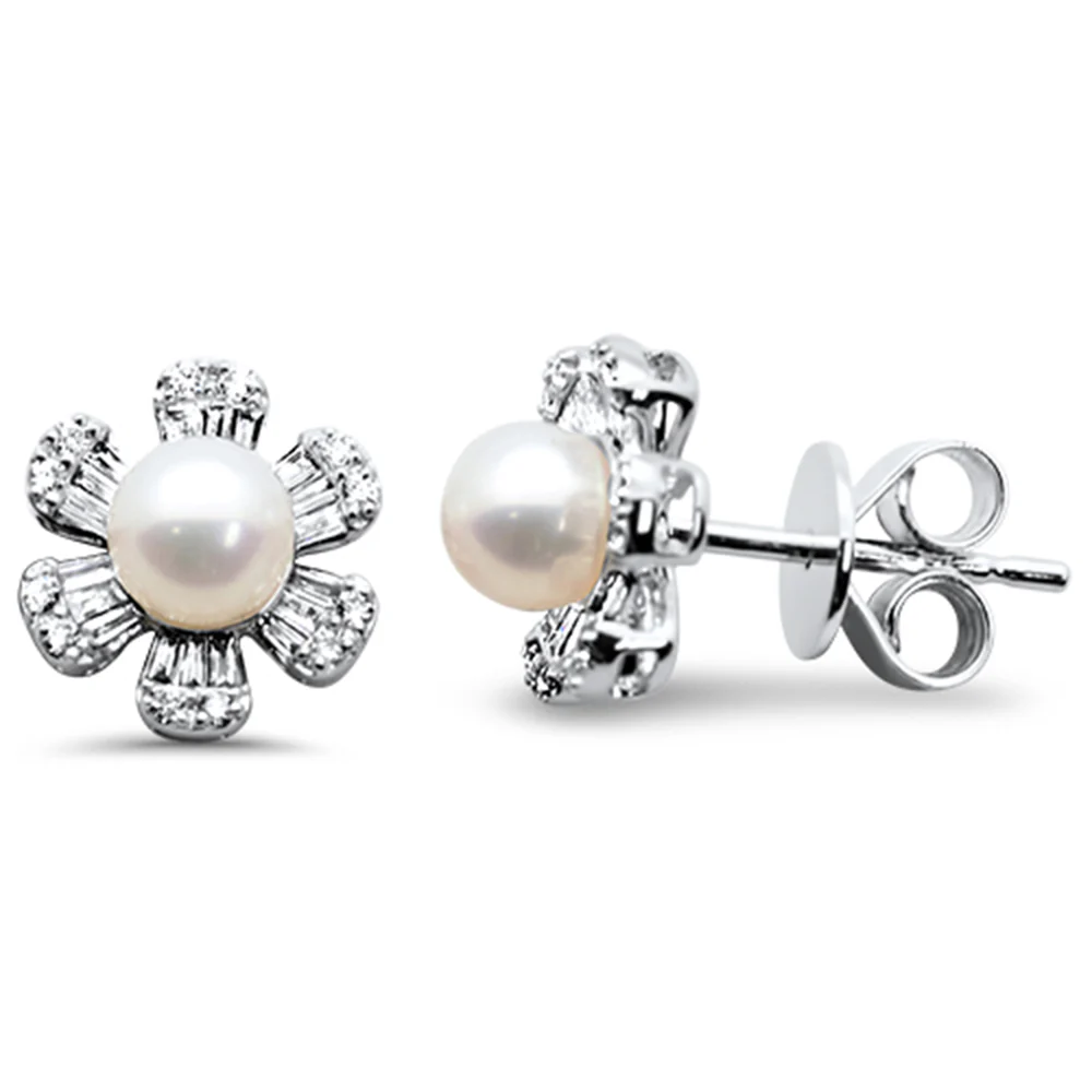 <span style="color:purple">SPECIAL!</span> .34ct G SI 14K White Gold Diamond & Pearl Flower Earrings