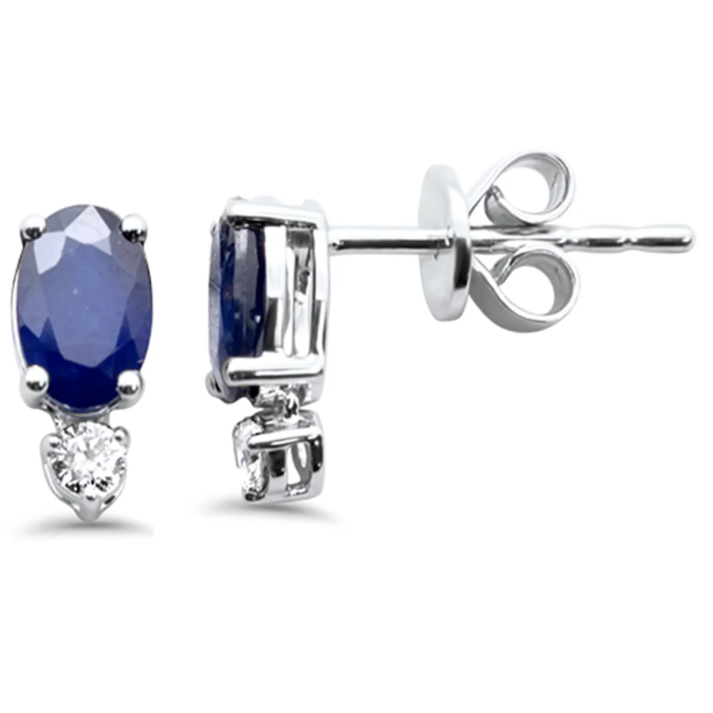 <span style="color:purple">SPECIAL!</span> 1.89ct G SI 14K White Gold Diamond & Blue Sapphire Gemstone Earrings