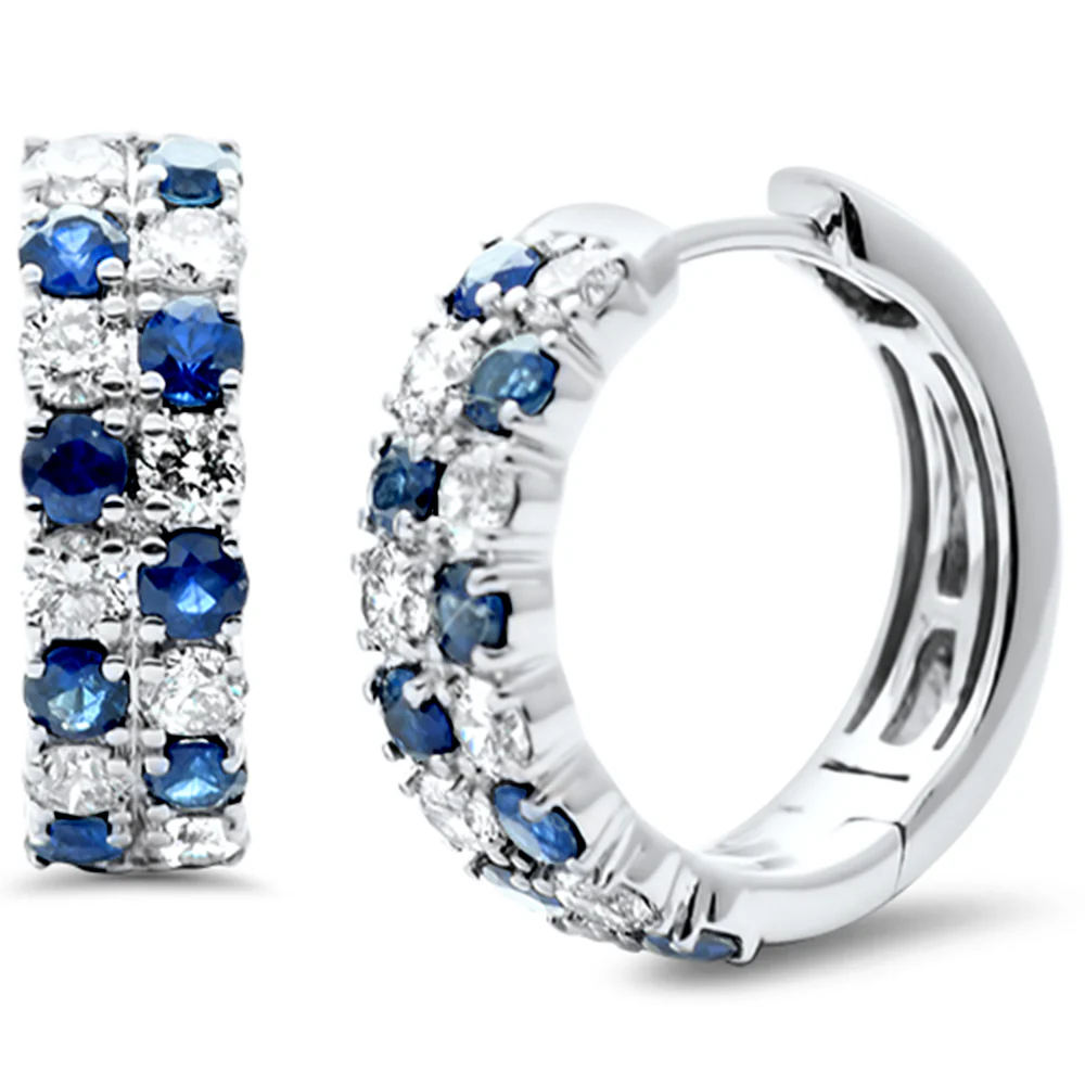 <span style="color:purple">SPECIAL!</span> 1.50ct G SI 14K White Gold Diamond & Blue Sapphire Gemstone Hoop Earrings