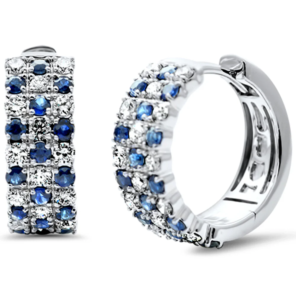 <span style="color:purple">SPECIAL!</span> 1.57ct G SI 14K White Gold Diamond & Blue Sapphire Gemstone Hoop Earrings