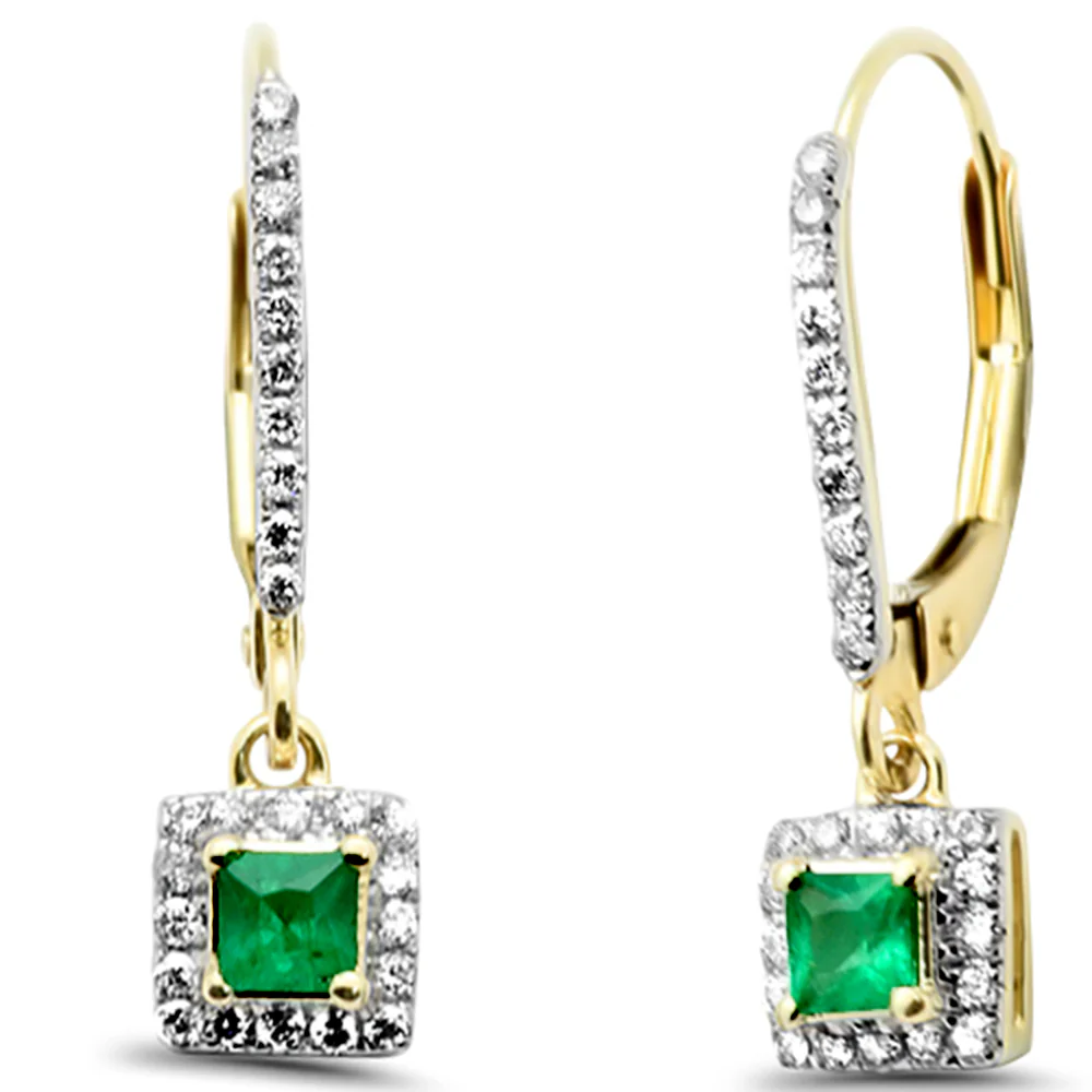 <span style="color:purple">SPECIAL!</span>.49ct G SI 14K Yellow Gold Diamond & Emerald Gemstones Drop Earrings