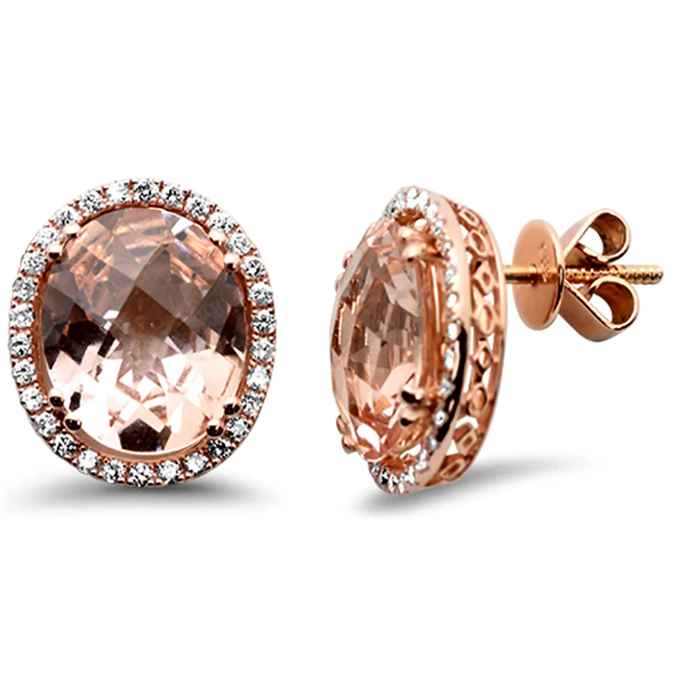 <span style="color:purple">SPECIAL!</span> 8.06ct G SI 14K Rose Gold Diamond & Oval Morganite Gemstone Earrings