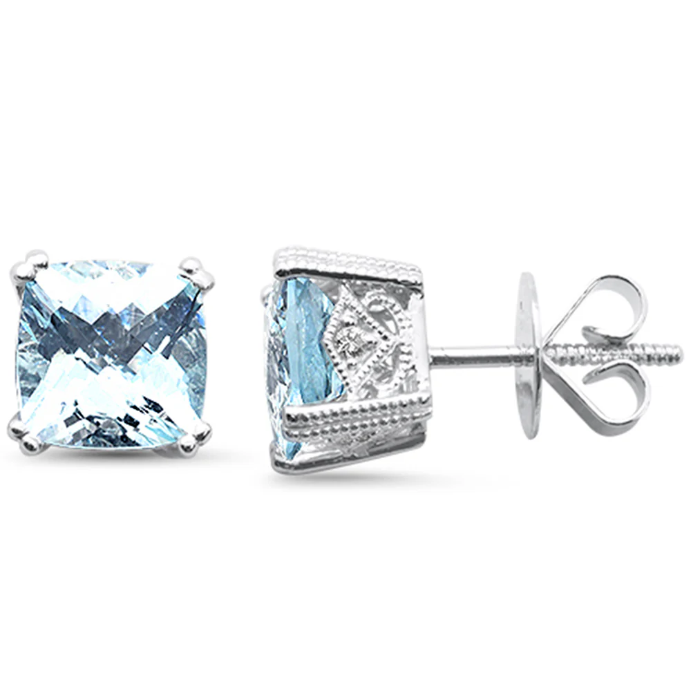 <span style="color:purple">SPECIAL!</span>6.00ct G SI 14K White Gold Diamond & Aquamarine Gemstone Earrings