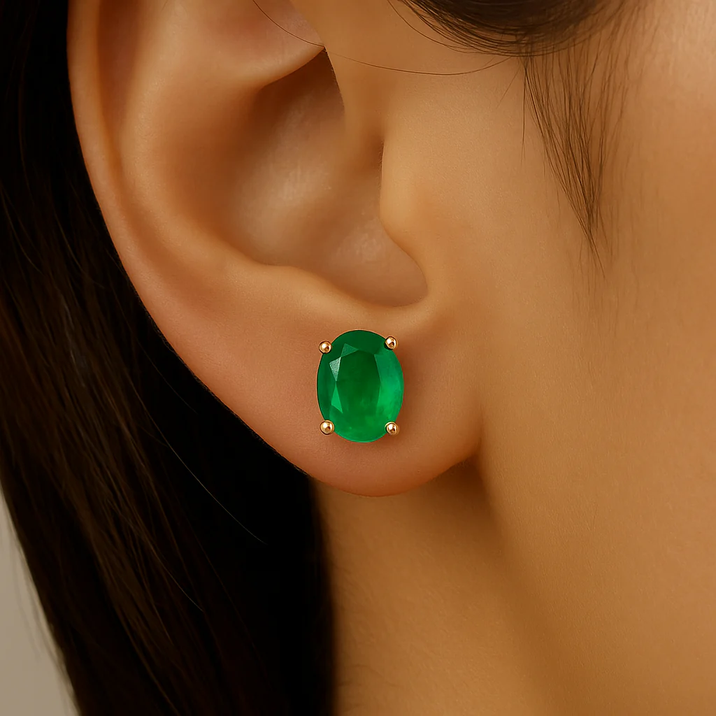 <span style="color:purple">SPECIAL!</span>1.58ct G SI 14K Yellow Gold Oval Shape Emerald Gemstone Stud Earrings - Image 2