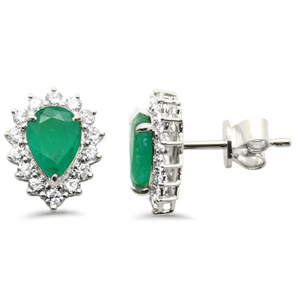 <span style="color:purple">SPECIAL!</span> 1.75ct G SI 14K White Gold Diamond & Pear Shape Emerald Gemstone Earrings