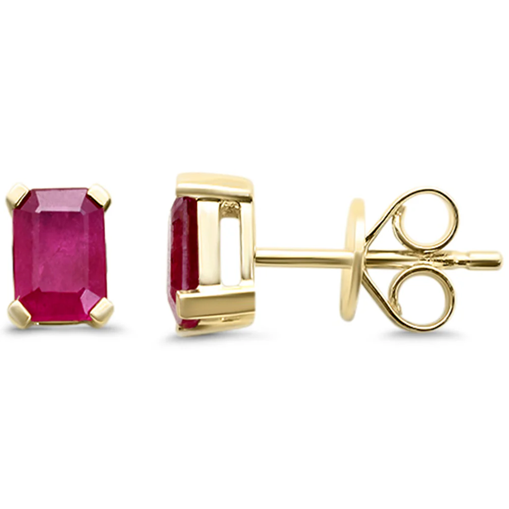 <span style="color:purple">SPECIAL!</span>1.11ct 14K Yellow Gold Radiant Cut Natural Ruby Earrings