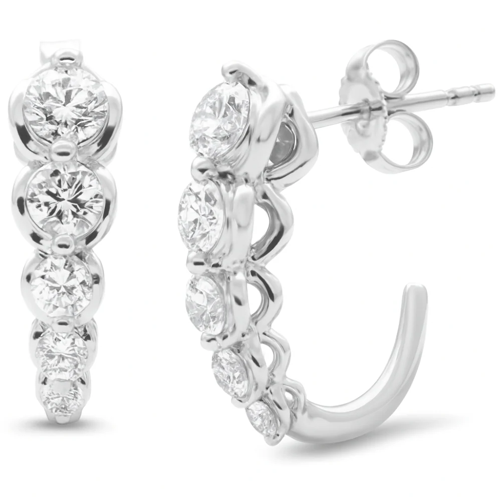 <span style="color:purple">SPECIAL!</span>1.00ct G SI 14K White Gold Diamond Journey Graduated J Hoop Earrings