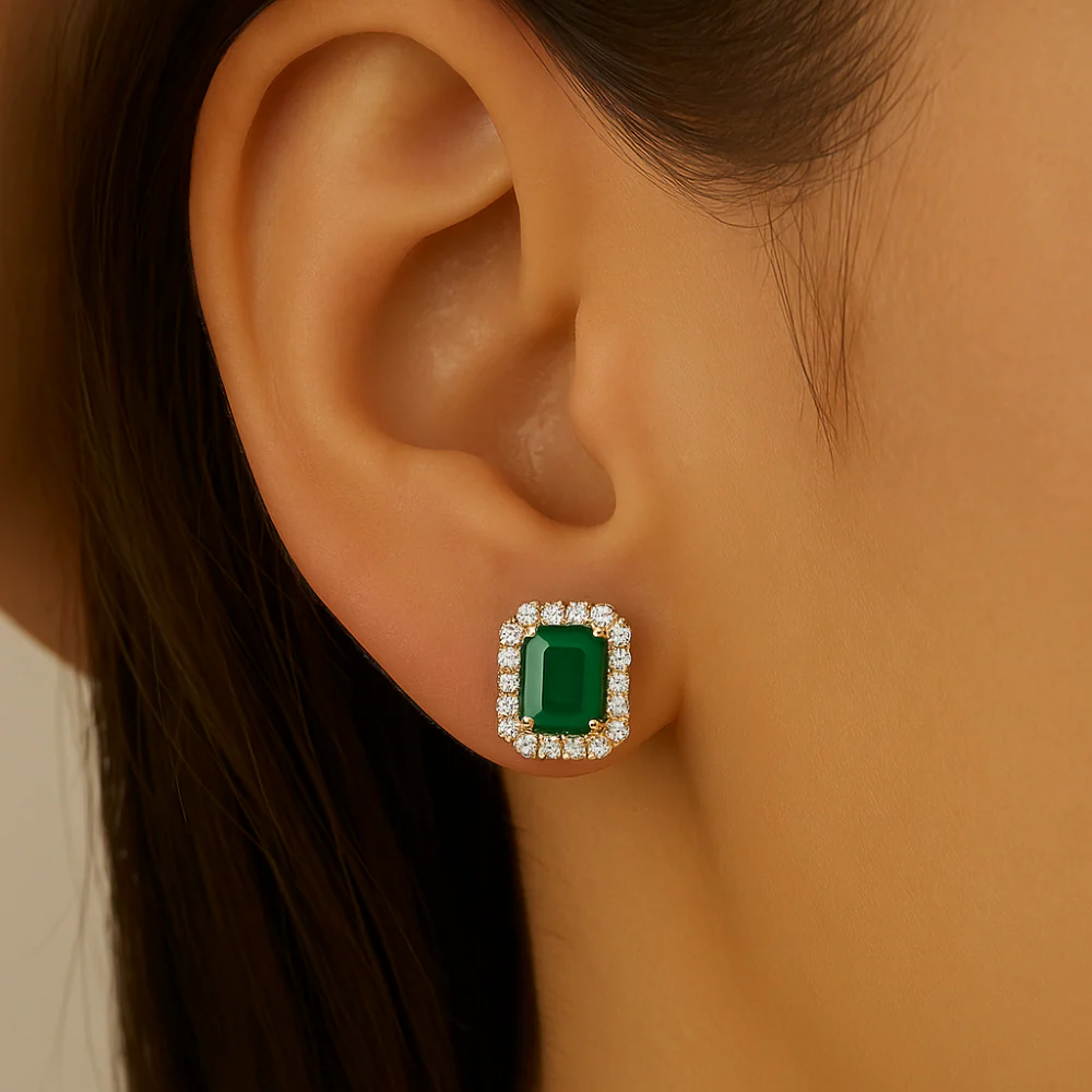 <span style="color:purple">SPECIAL!</span>1.29ct G SI 14K Yellow Gold Diamond & Emerald Gemstone Earrings - Image 2