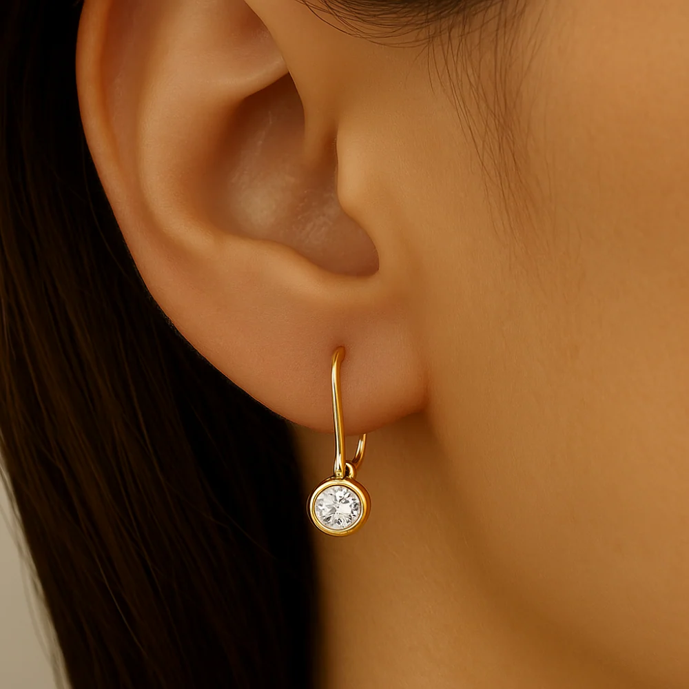 <span style="color:purple">SPECIAL!</span>.26ct G SI 14K Yellow Gold Bezel Set Round Diamond Lever Back Earrings - Image 2