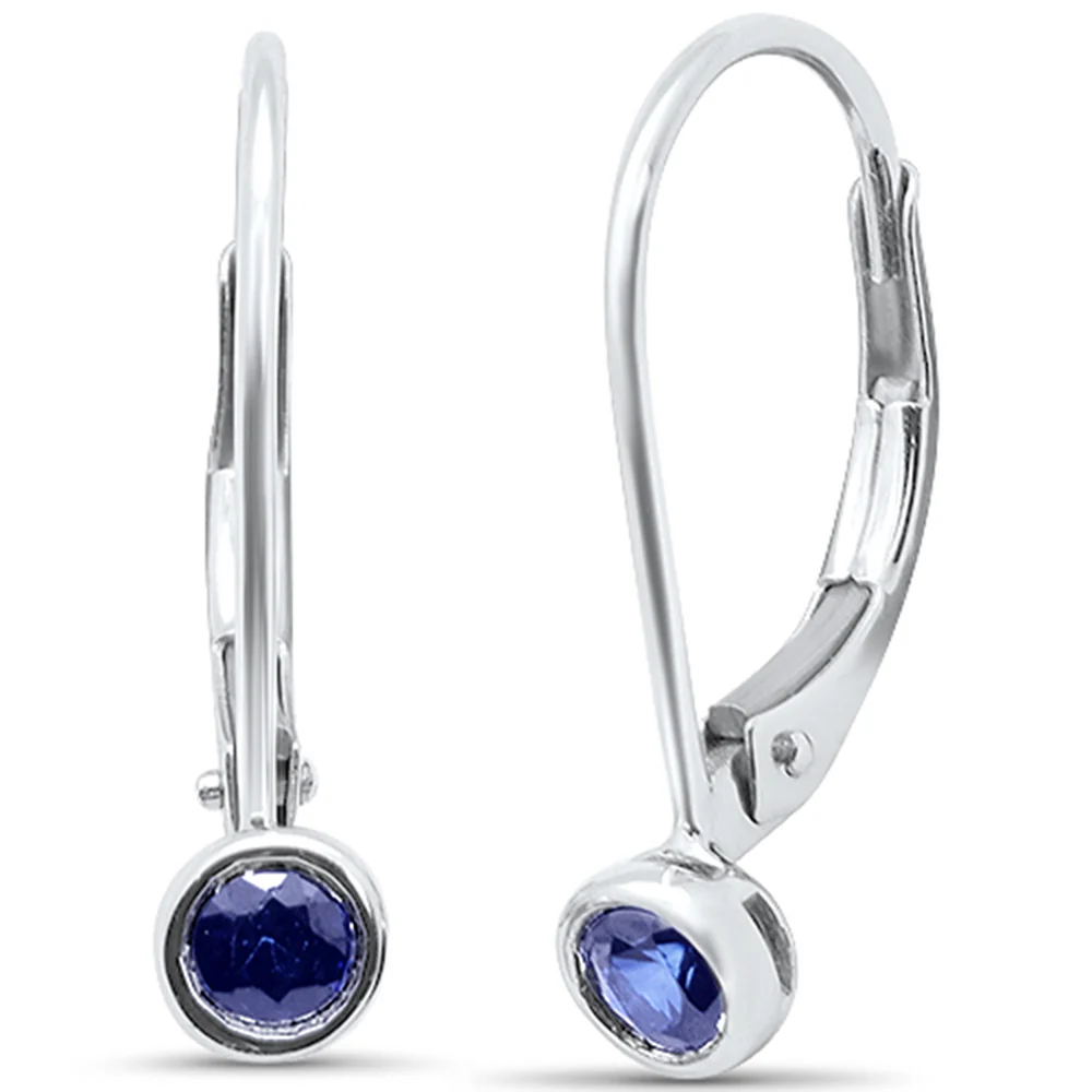 .28ct G SI 14K White Gold Blue Sapphire Gemstone Bezel Set Lever Back Earrings