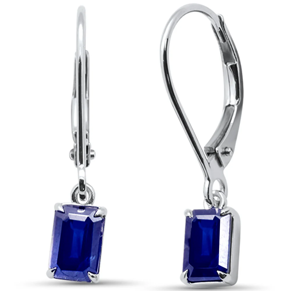 <span style="color:purple">SPECIAL!</span>1.47ct G SI 14K White Gold Blue Sapphire Gemstone Lever Back Dangling Earrings