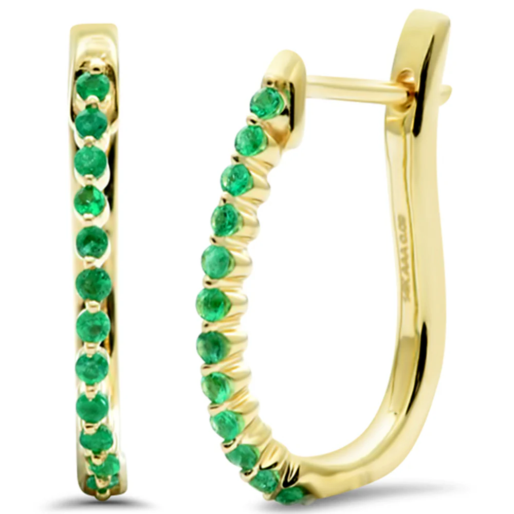 <span style="color:purple">SPECIAL!</span> .17ct G SI 14K Yellow Gold Round Emerald Gemstone Hoop Earrings