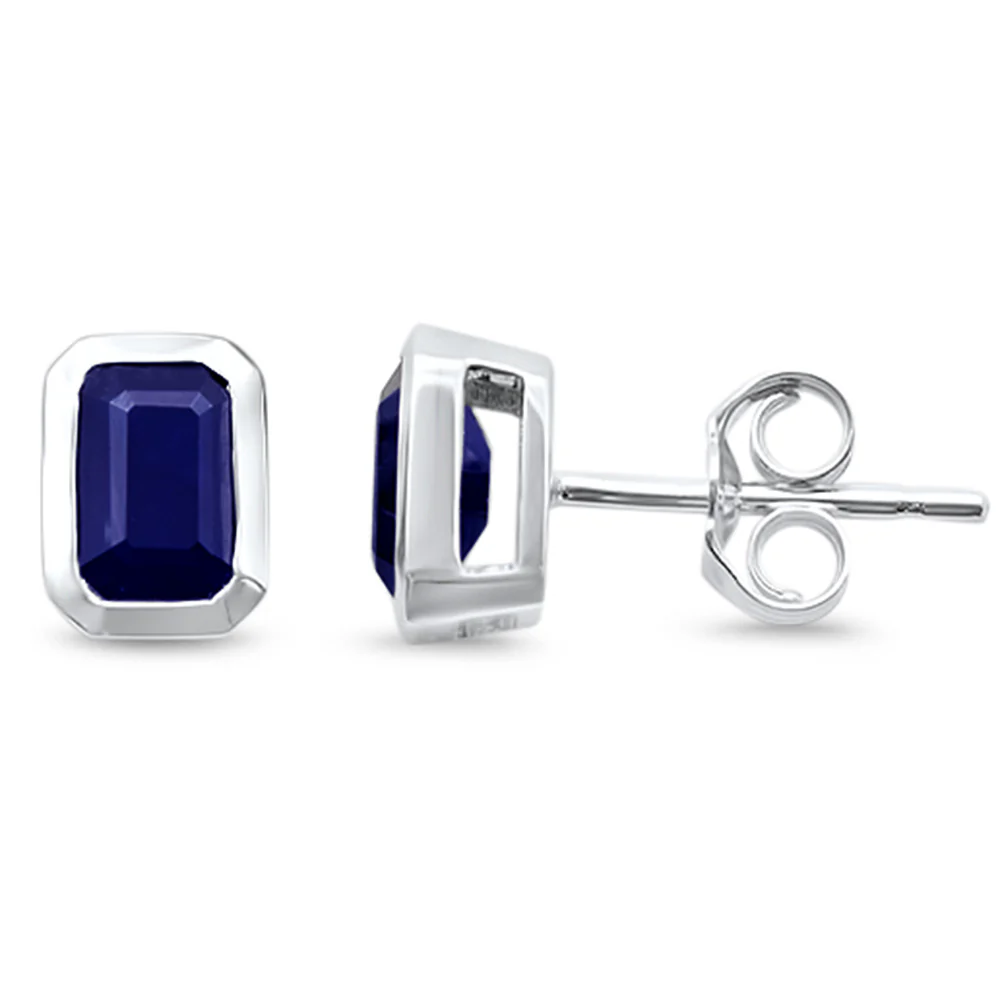 <span style="color:purple">SPECIAL!</span> 1.30ct G SI 14K White Gold Bezel Set Blue Sapphire Gemstone Stud Earrings