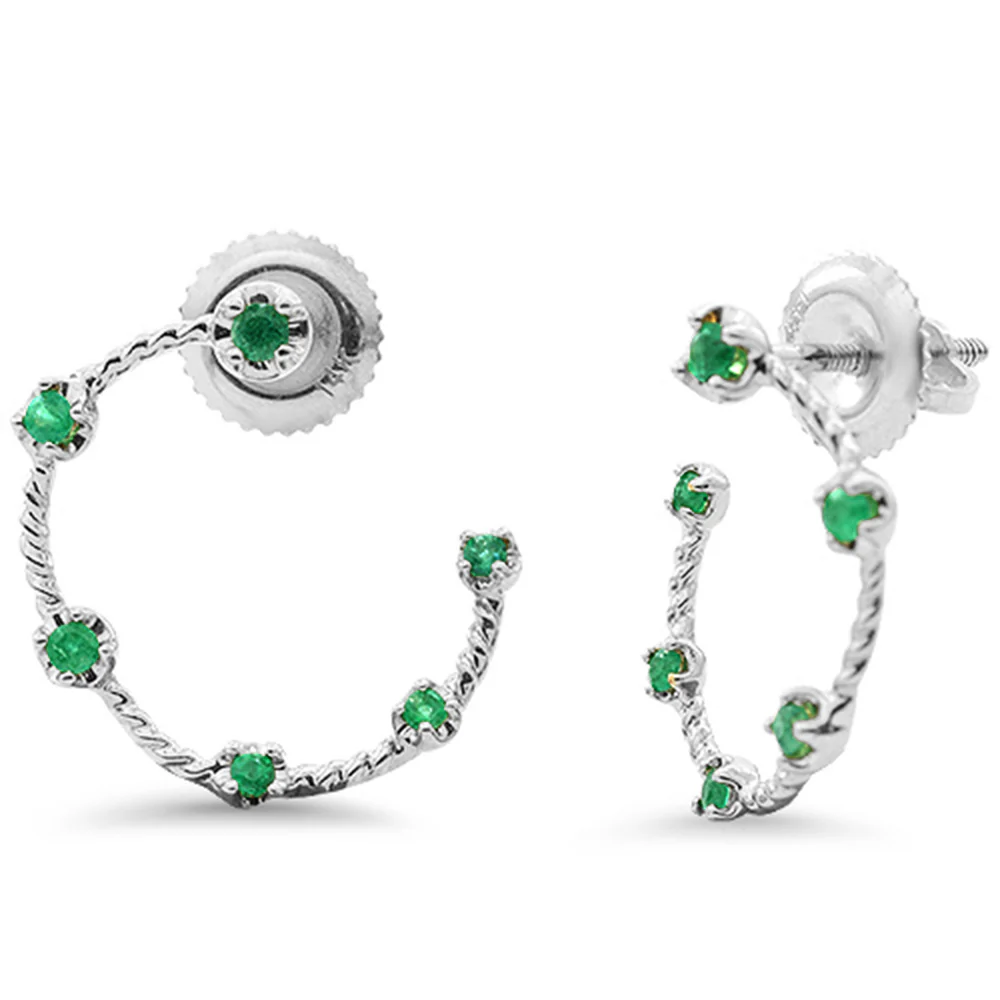 .16ct G SI 14K White Gold Emerald Gemstone Open Hoop Earrings