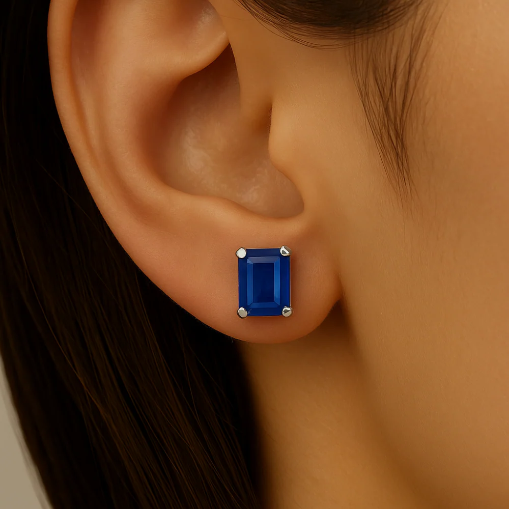 <span style="color:purple">SPECIAL!</span> 2.33ct G SI 14K White Gold Blue Sapphire Gemstone Stud Earrings - Image 2
