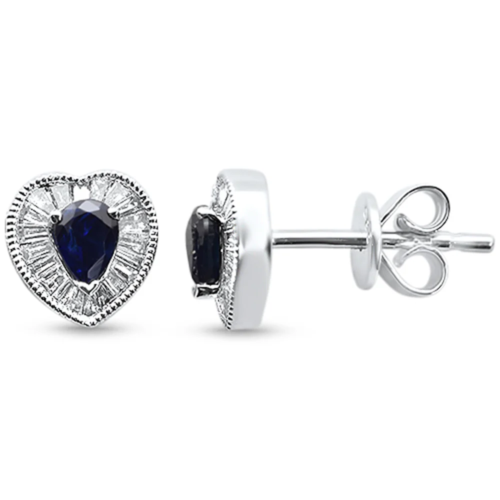 <span style="color:purple">SPECIAL!</span> .69ct G SI 14K White Gold Diamond & Blue Sapphire Gemstone Heart Shape Earrings
