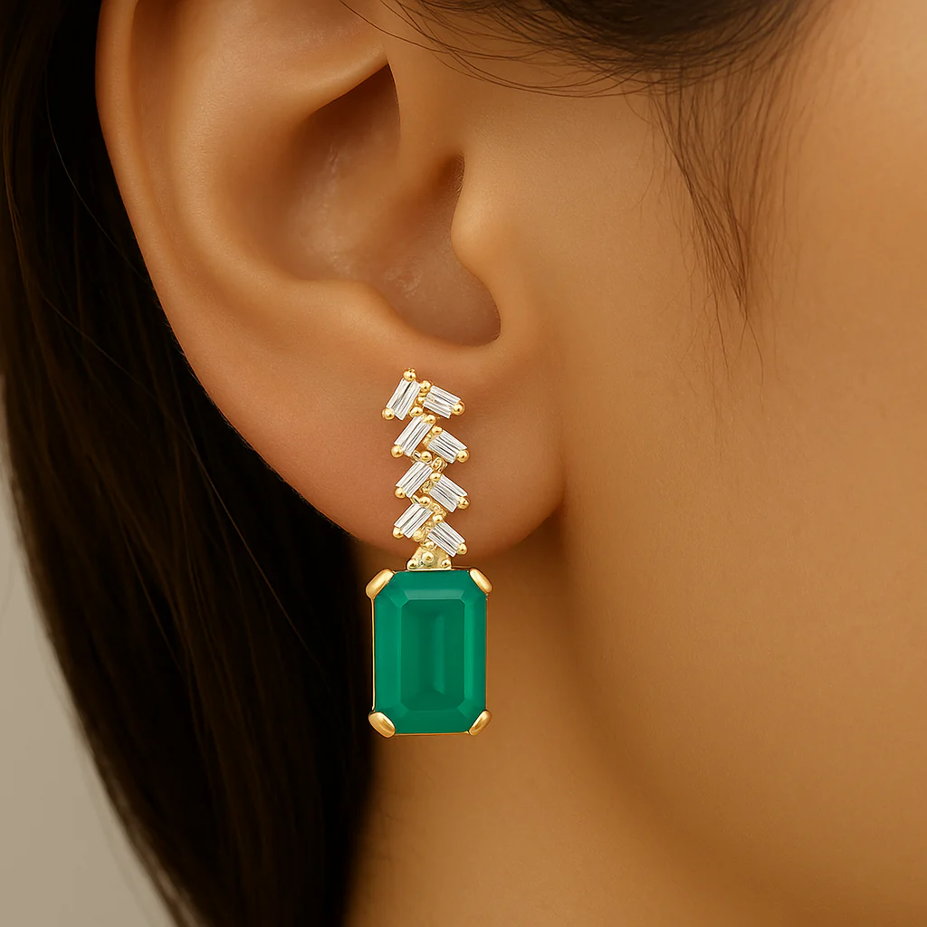 <span style="color:purple">SPECIAL!</span> 1.23ct G SI 14K Yellow Gold Diamond & Emerald Gemstone Earrings - Image 2