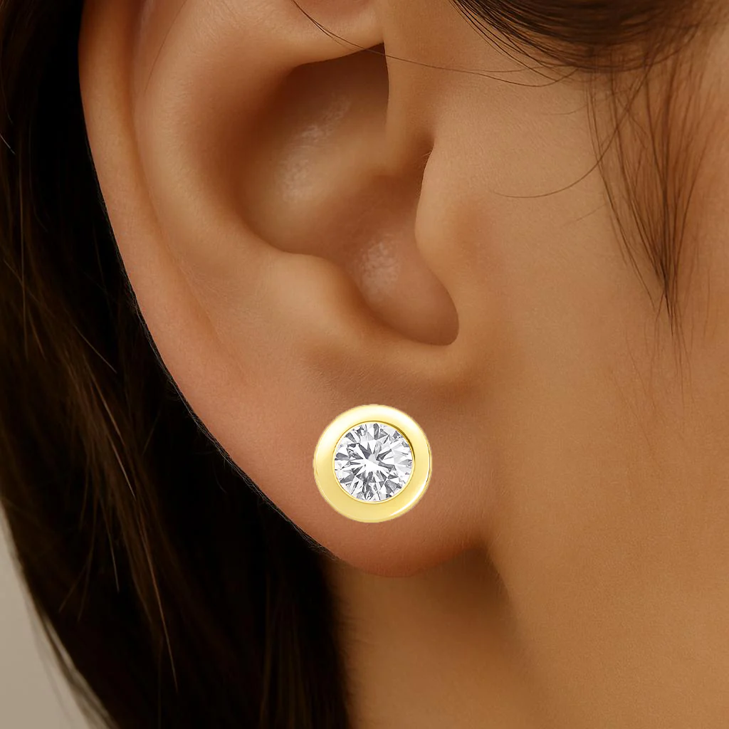 <span style="color:purple">SPECIAL!</span> 1.04ct G SI 14K Yellow Gold Round Diamond Bezel Set Stud Earrings - Image 2