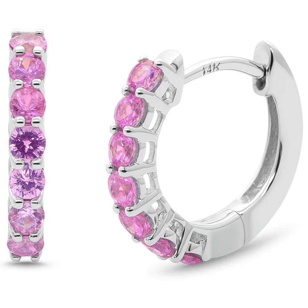 <span style="color:purple">SPECIAL!</span>.54ct 14K White Gold Pink Sapphire Gemstone Hoop Earrings