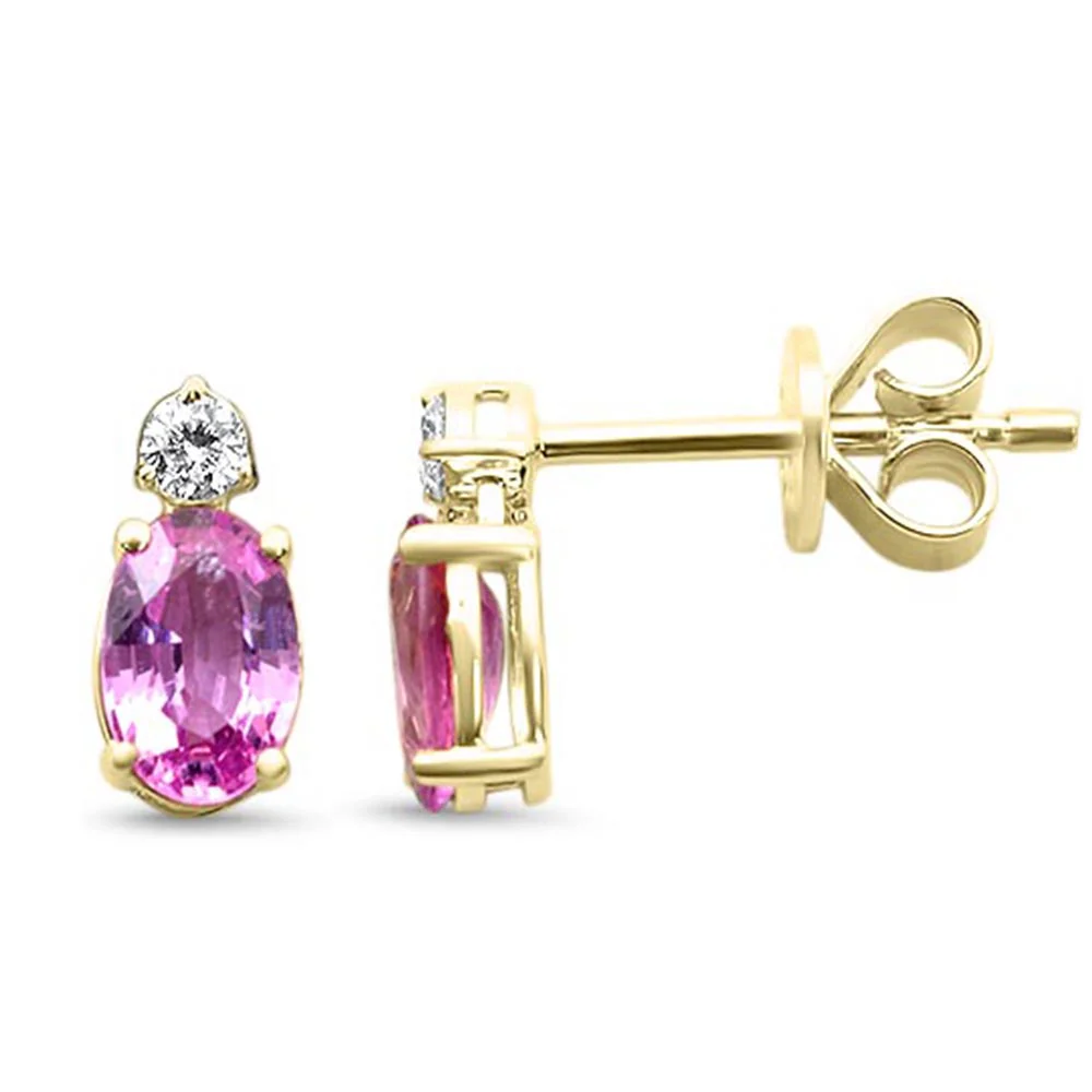 <span style="color:purple">SPECIAL!</span> 1.01ct G SI 14kt Yellow Gold Diamond & Pink Sapphire Gemstone Earrings