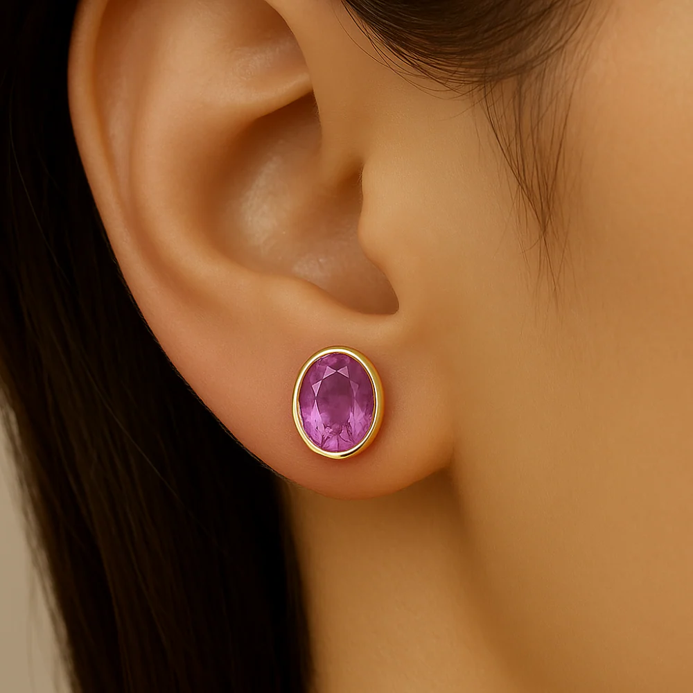 <span style="color:purple">SPECIAL!</span> 1.15ct G SI 14kt Yellow Gold Oval Pink Sapphire Gemstone Earrings - Image 2