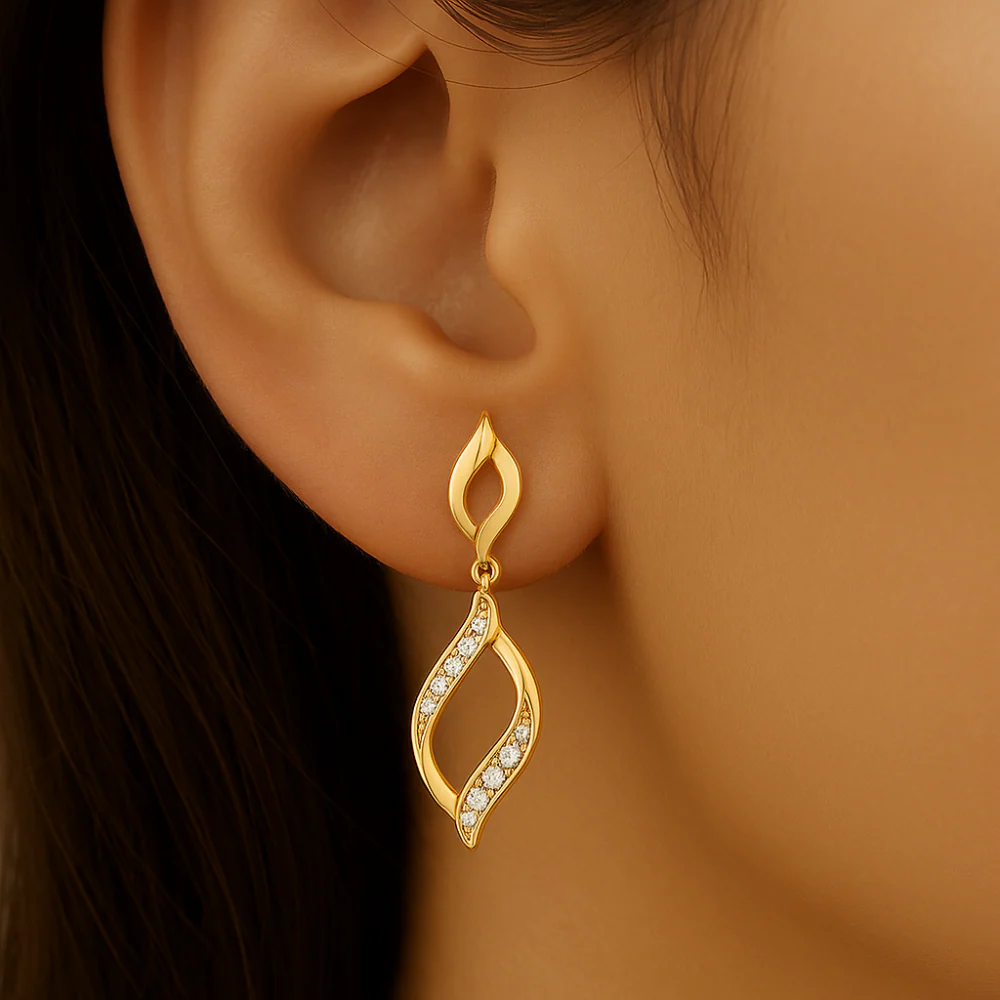 <span style="color:purple">SPECIAL!</span> .16ct G SI 14kt Yellow Gold Modern Diamond Drop Earrings - Image 2