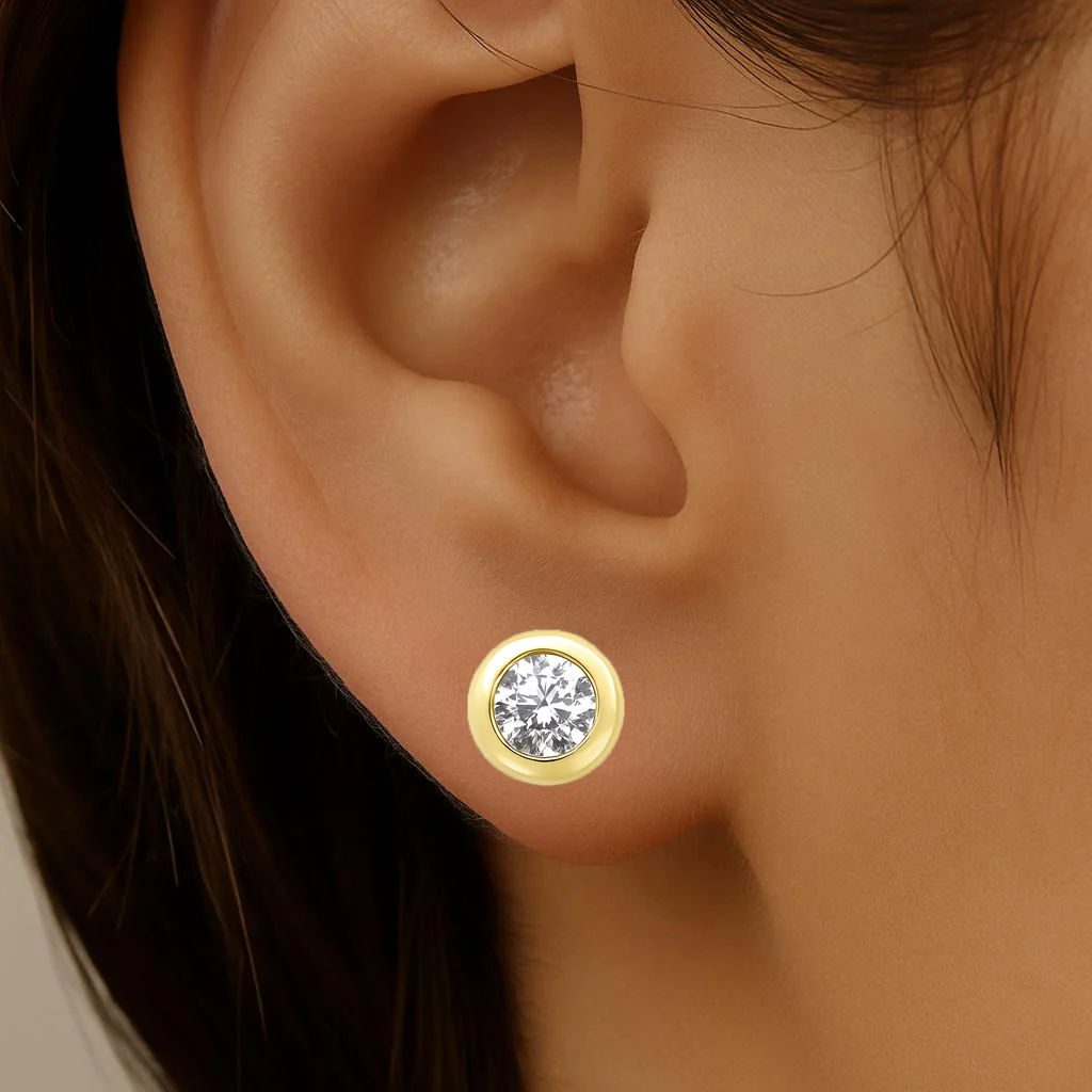 <span style="color:purple">SPECIAL!</span> .65ct G SI 14K Yellow Gold Round Diamond Bezel Set Stud Earrings - Image 2