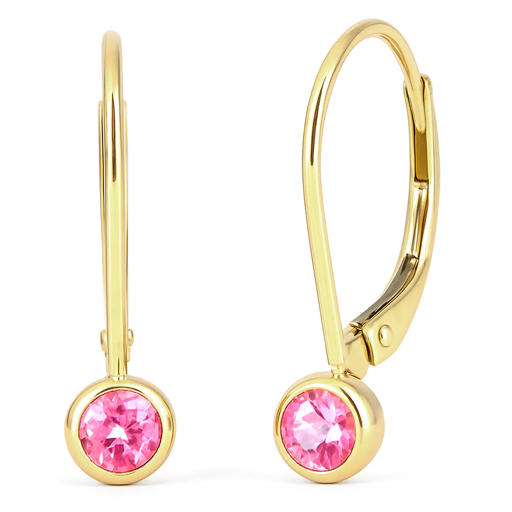 .34ct G SI 14kt Yellow Gold Bezel Set Pink Sapphire Gemstone Drop Earrings