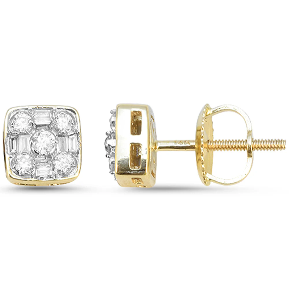 <span style="color:purple">SPECIAL!</span> .24ct G SI 14kt Yellow Gold Round Diamond Square Shape Stud Earrings
