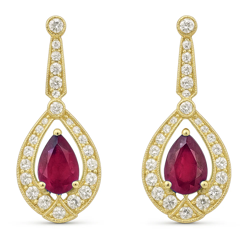 <span style="color:purple">SPECIAL!</span> 1.15ct G SI 14kt Yellow Gold Diamond & Ruby Gemstone Earrings