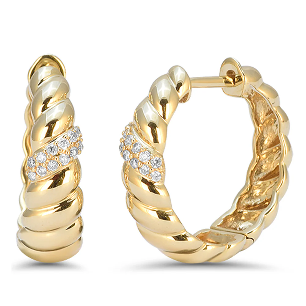 <span style="color:purple">SPECIAL!</span> .10ct G SI 14kt Yellow Gold Diamond Scalloped Hoop Earrings