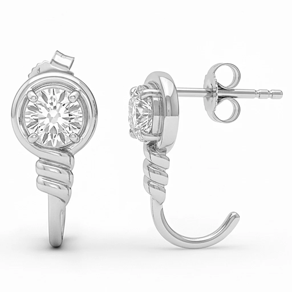 <span style="color:purple">SPECIAL!</span> .98ct G SI 14kt White Gold Diamond J Hoop Stud Earrings
