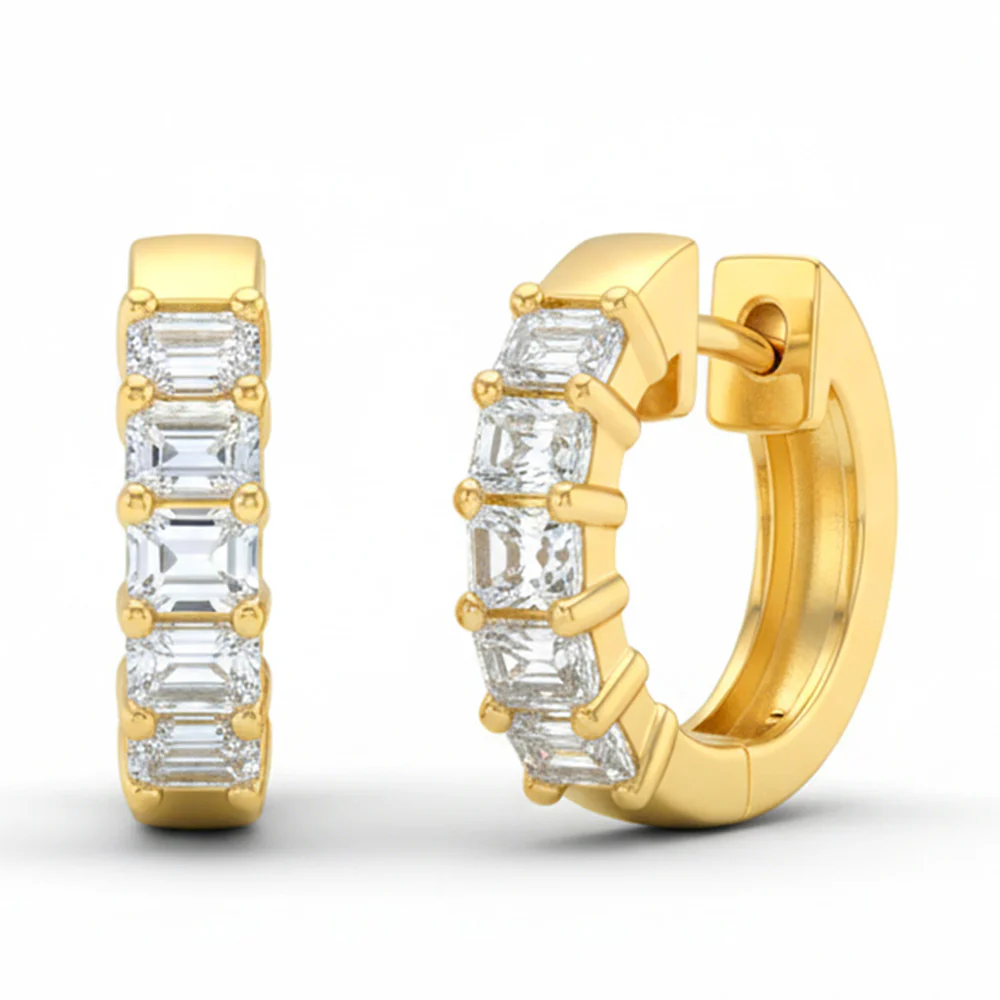 <span style="color:purple">SPECIAL!</span> 1.75ct G SI 14kt Yellow Gold Emerald Cut Diamond Hoop Earrings