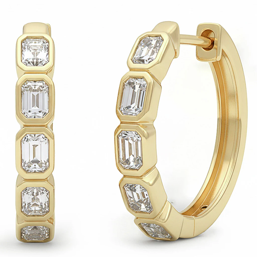 <span style="color:purple">SPECIAL!</span> 1.04ct G SI 14kt Yellow Gold Emerald Cut Diamond Bezel Set Earrings
