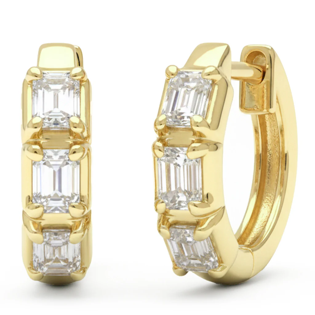 <span style="color:purple">SPECIAL!</span> .78ct G SI 14kt Yellow Gold Emerald Cut Diamond Hoop Huggie Earrings