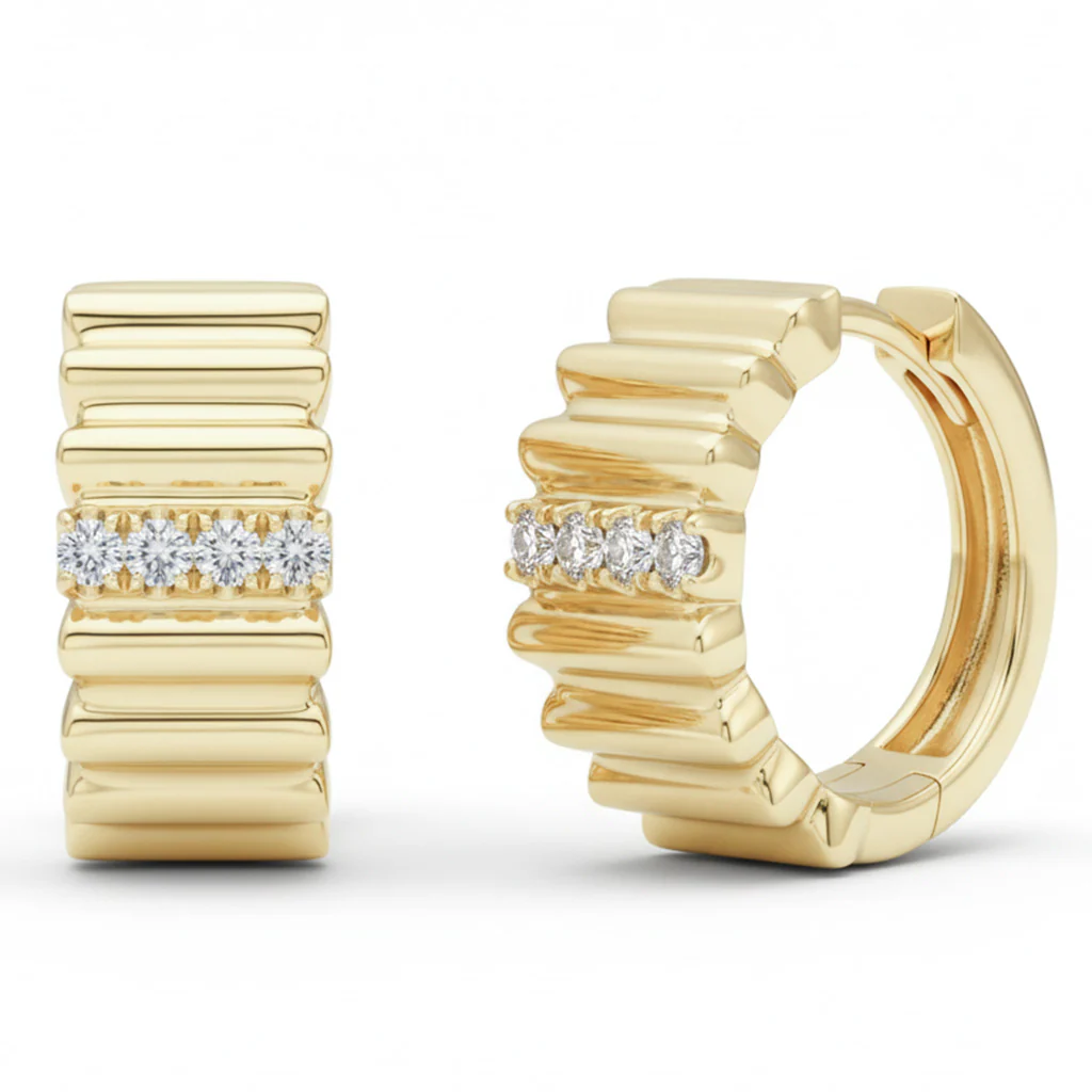 <span style="color:purple">SPECIAL!</span> .09ct G SI 14kt Yellow Gold Modern Round Diamond Hoop Earrings