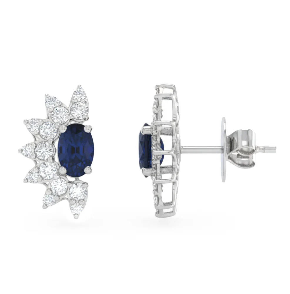 <span style="color:purple">SPECIAL!</span> 1.90ct G SI 14kt White Gold Diamond & Oval Blue Sapphire Gemstone Stud Earrings