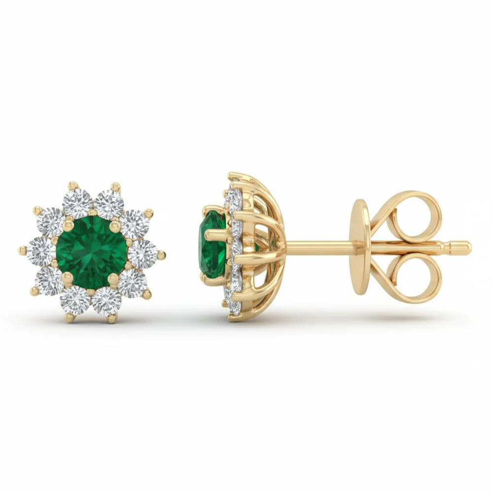 <span style="color:purple">SPECIAL!</span> .45ct G SI 14kt Yellow Gold Diamond & Emerald Gemstone Stud Earrings