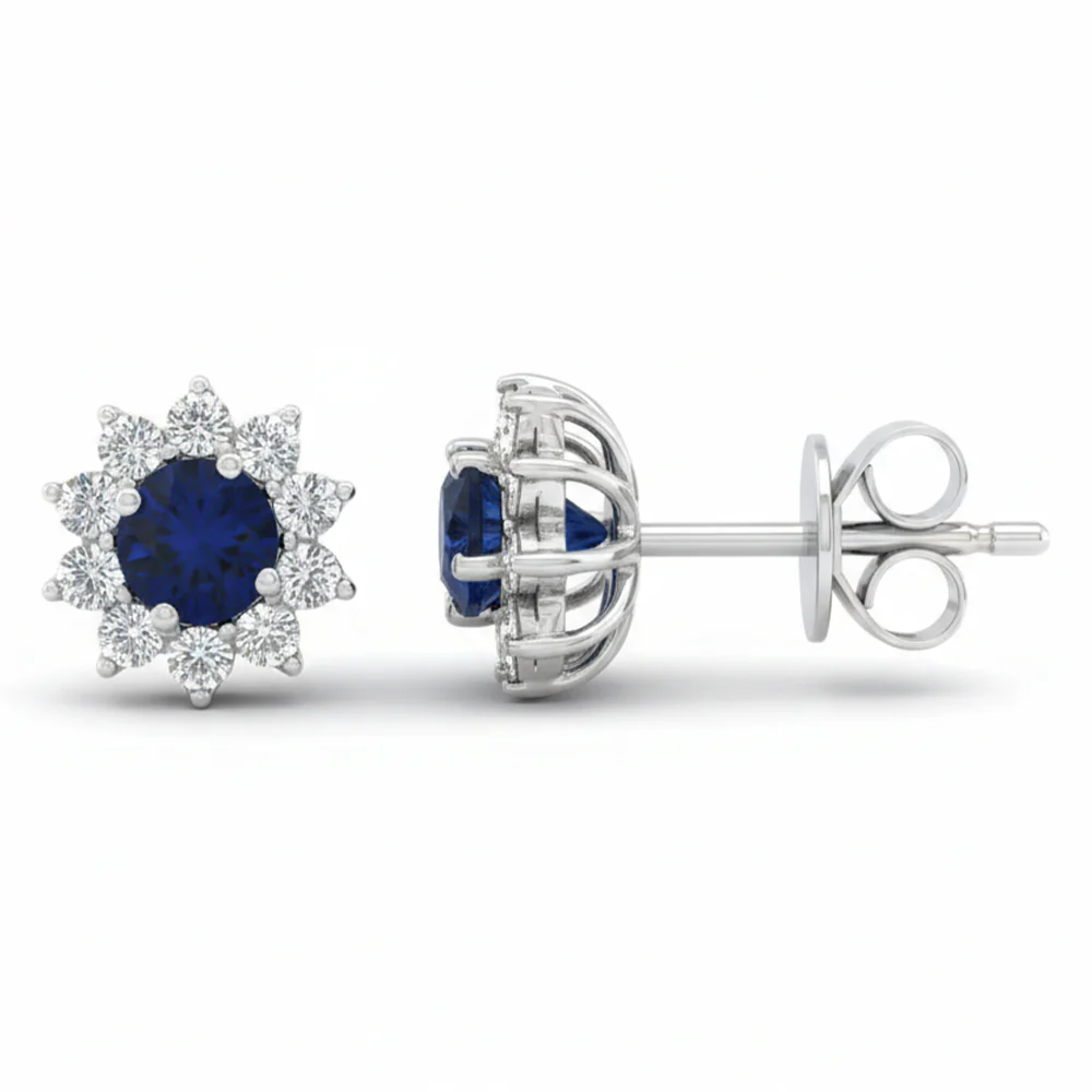 <span style="color:purple">SPECIAL!</span> .68ct G SI 14kt White Gold Diamond & Blue Sapphire Gemstone Stud Earrings