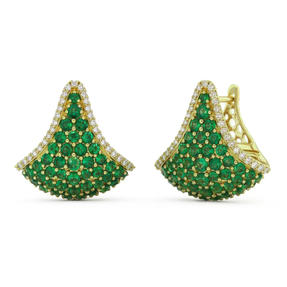 <span style="color:purple">SPECIAL!</span> 2.21ct G SI 14kt Yellow Gold Diamond & Emerald Gemstone Hoop Earrings