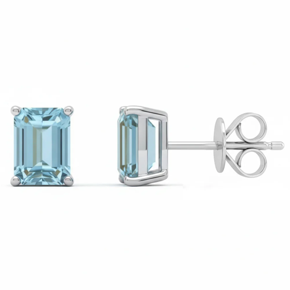 <span style="color:purple">SPECIAL!</span> 1.54ct 14kt White Gold Aquamarine Gemstone Stud Earrings