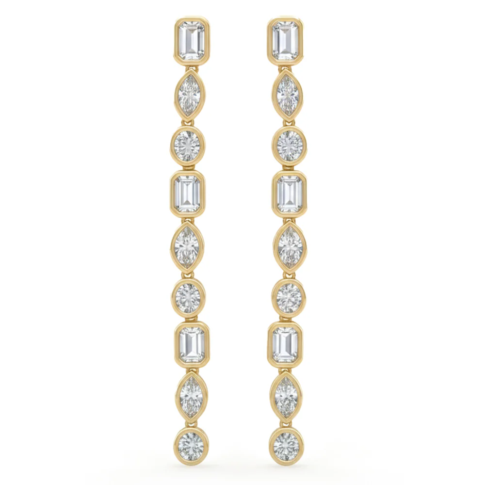 <span style="color:purple">SPECIAL!</span> 1.63ct G SI 14kt Yellow Gold Bezel Set Multi Shape Diamond Drop Earrings