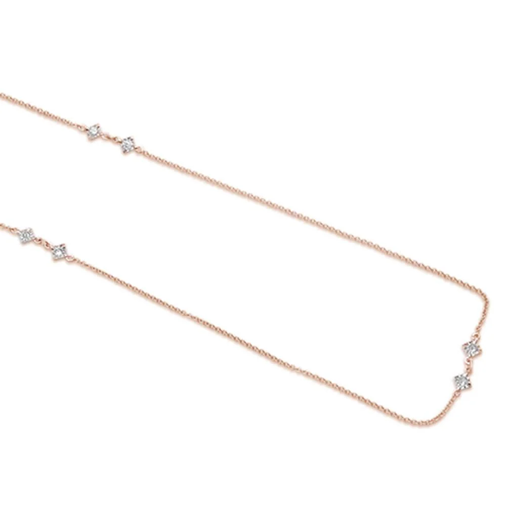 <span>DIAMOND CLOSEOUT! </span> .25ct 14k Rose Gold Diamond Station Necklace 18" Long